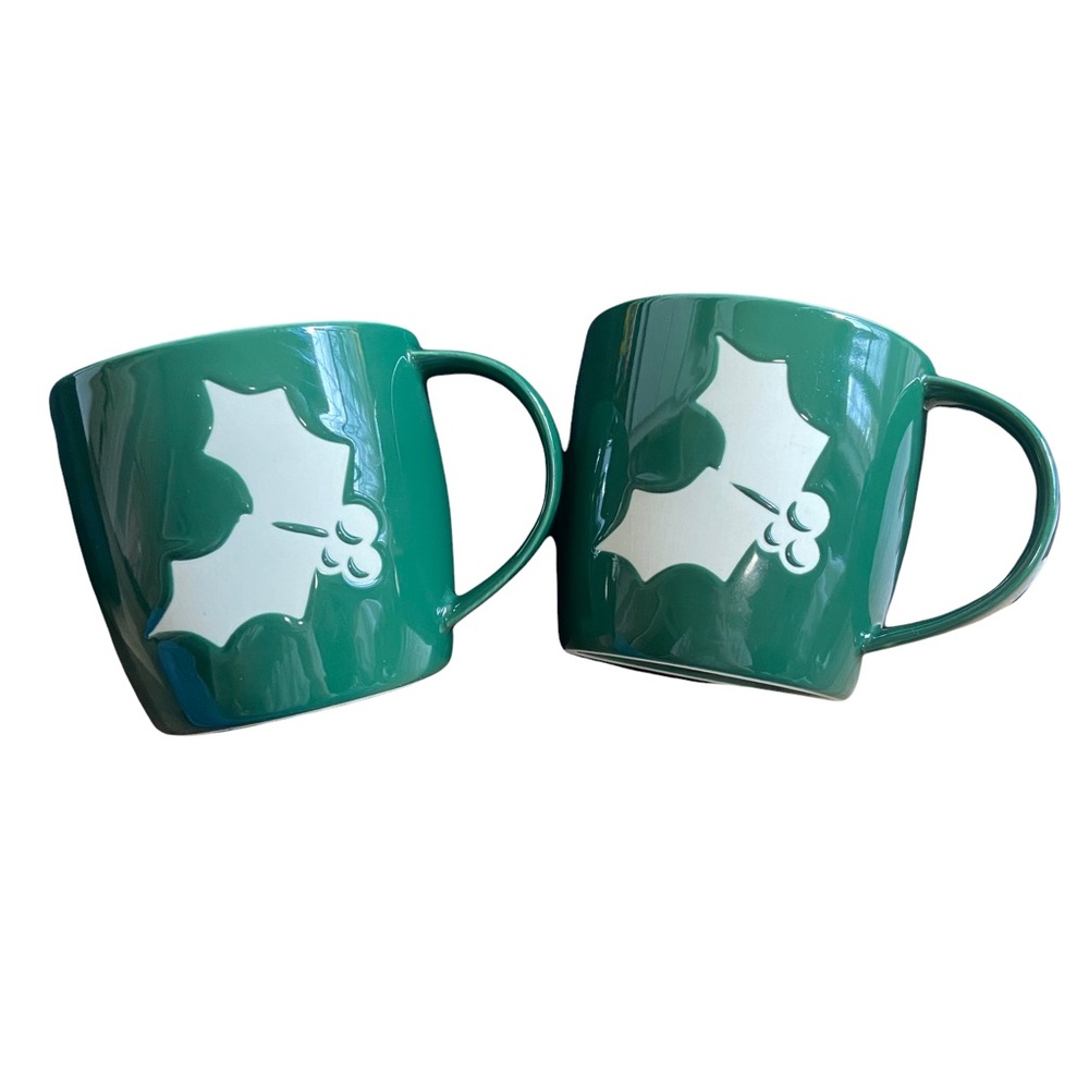 Set of 2 Starbucks 2011 Holly Mugs 16 Ounces